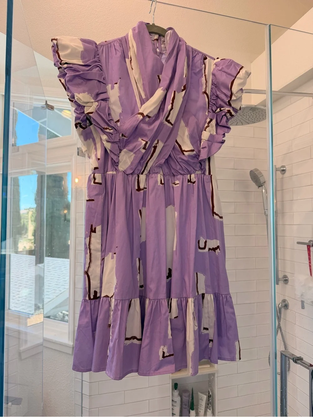 CROSBY by Mollie Burch Lavender Abstract Ruffle Mini Dress - Picture 1 of 2